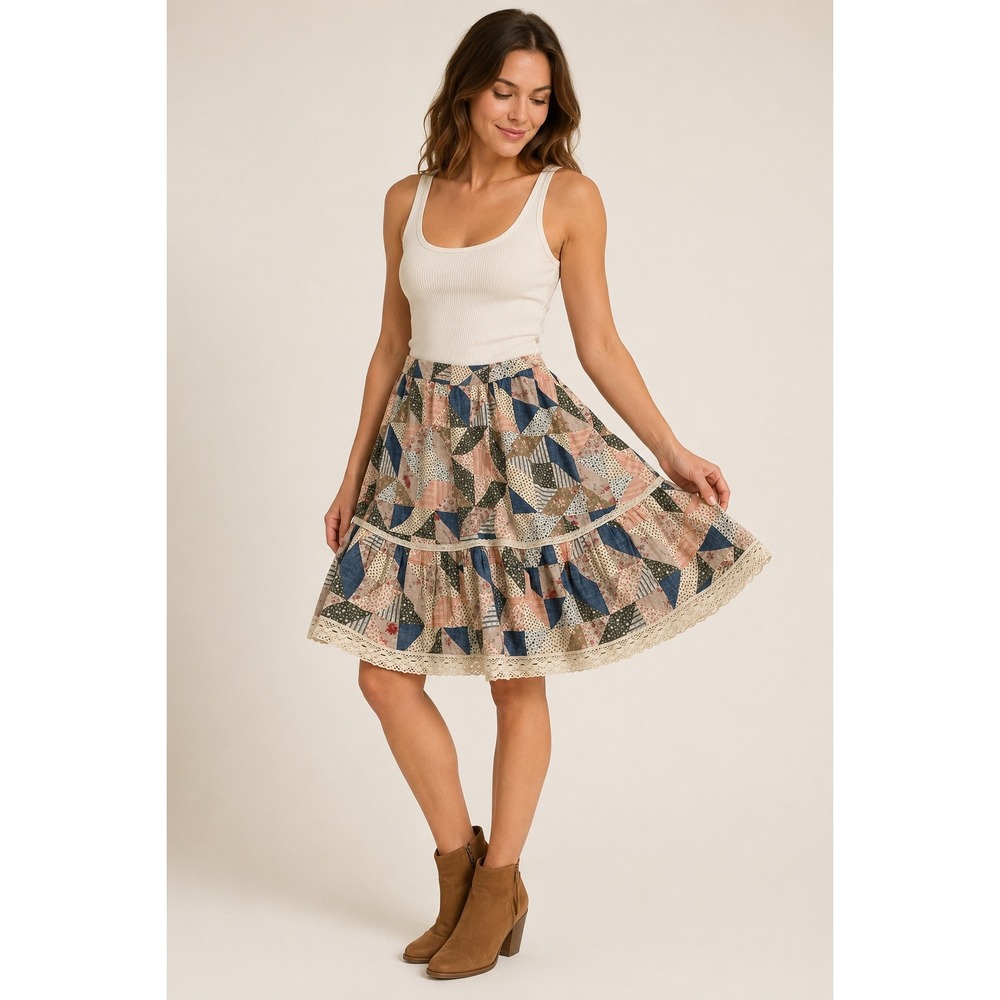 Polo Ralph Lauren Patchwork Mini Skirt Lace Trim Floral Americana Multicolor 14